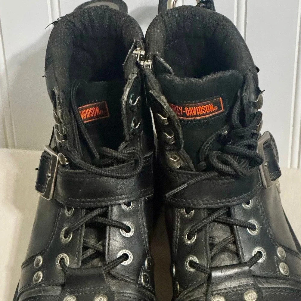 Harley Davidson Mens 8.5 Moto Biker Boots Black Leather Chunky Y2K Grunge